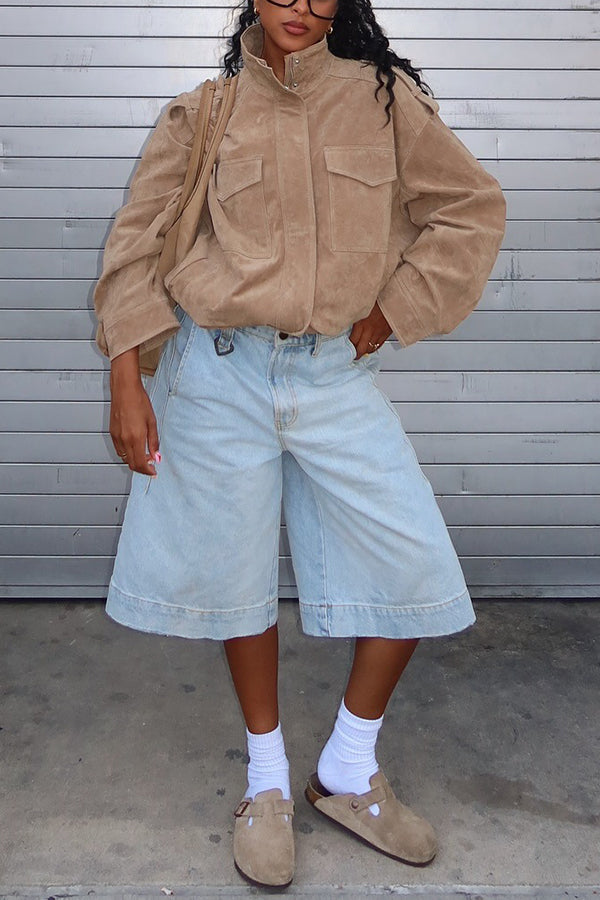 Casual Flap Pocket Stand Collar Jacket