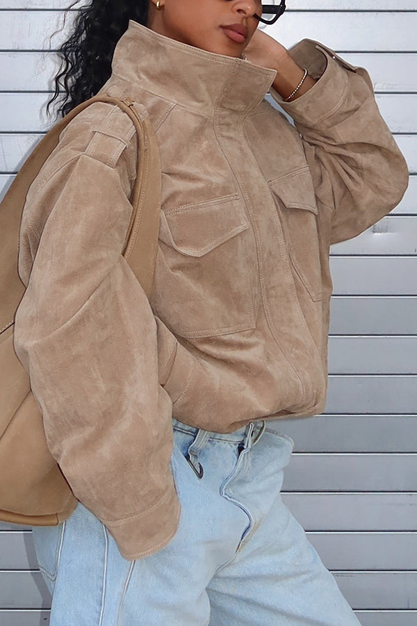 Casual Flap Pocket Stand Collar Jacket