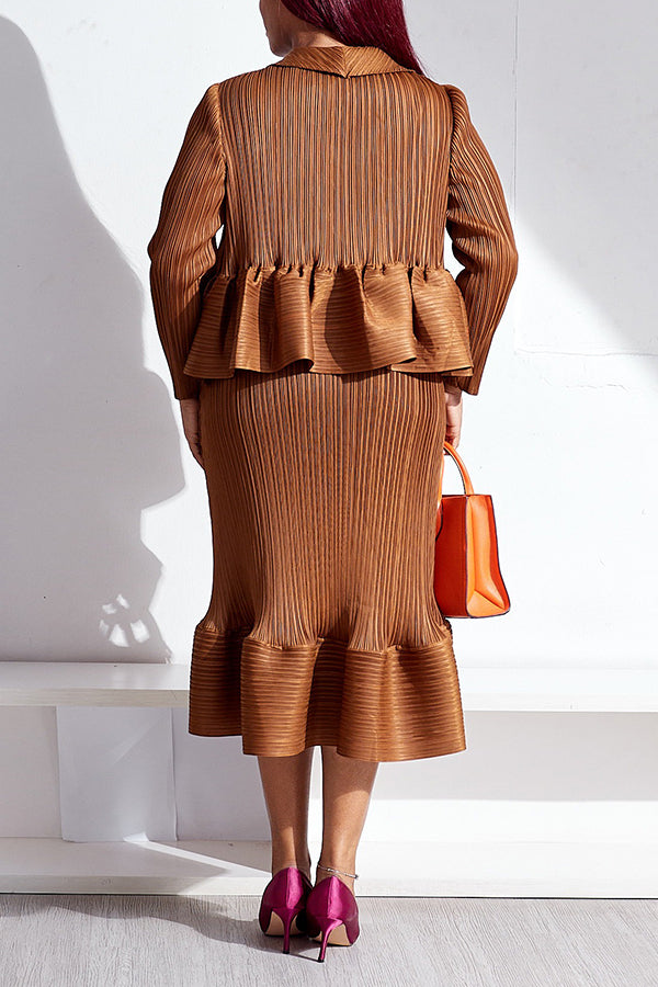 Vintage Lapel Neck Top & Skirt Set