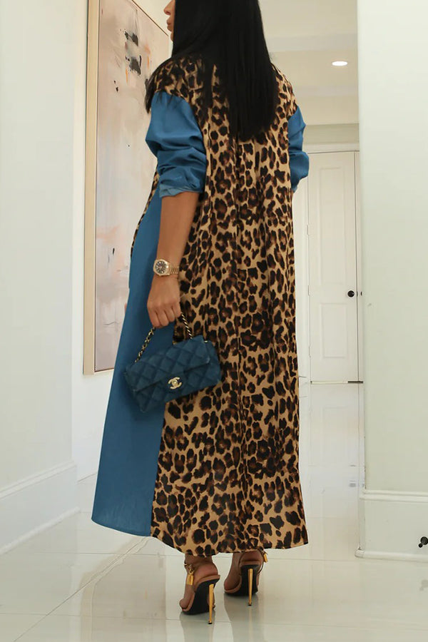 Fashion Contrast Leopard Print Shirt Dress