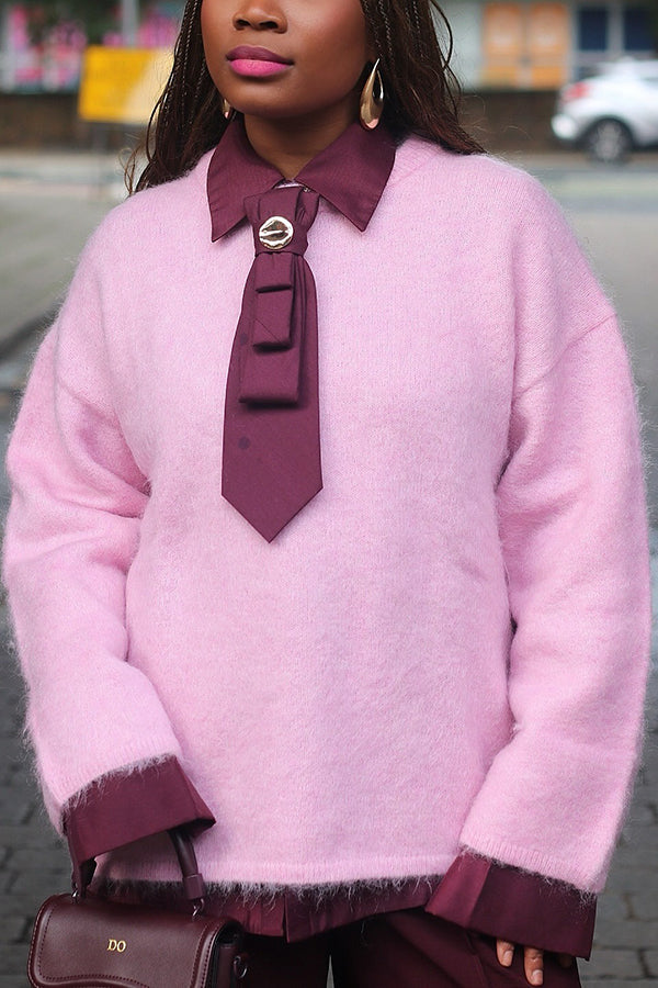 Stylish Shirt Collar Tie Sweater