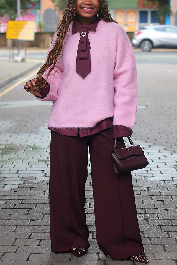 Stylish Shirt Collar Tie Sweater