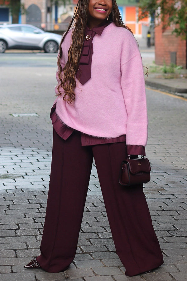 Stylish Shirt Collar Tie Sweater