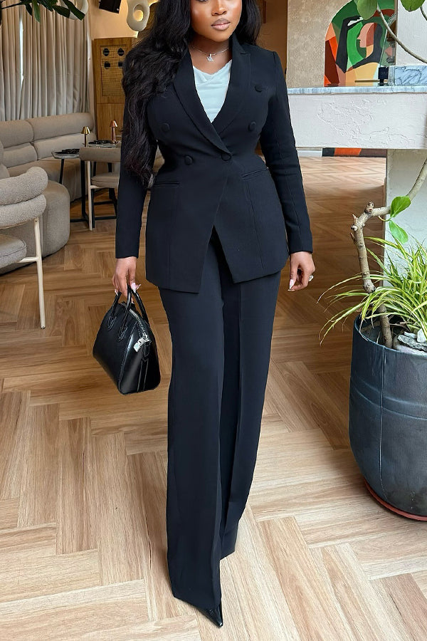 Chic Lapel Collar Blazer & Pants Set
