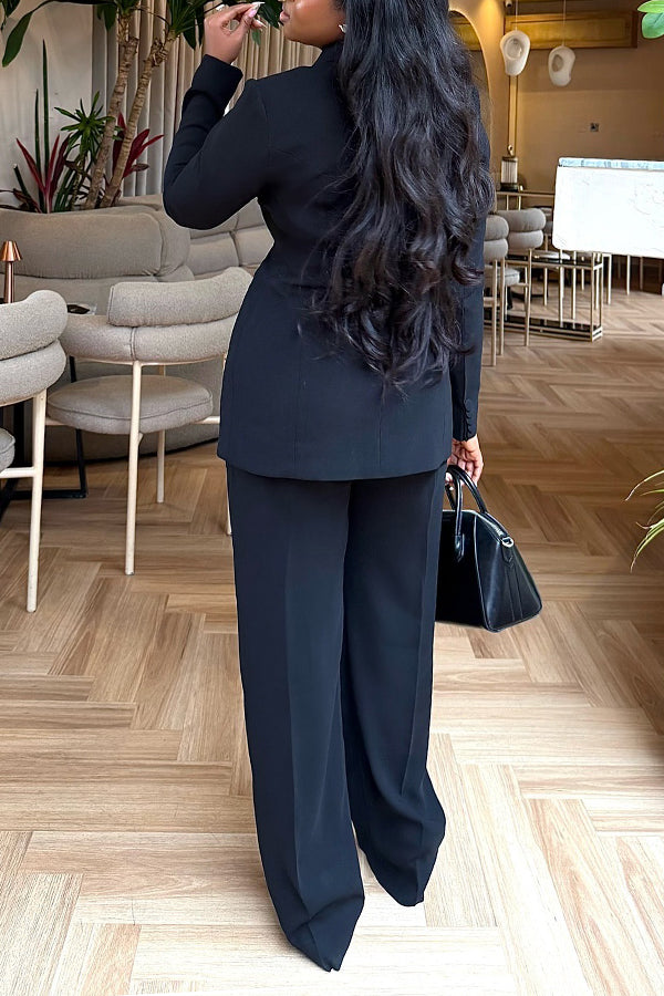 Chic Lapel Collar Blazer & Pants Set