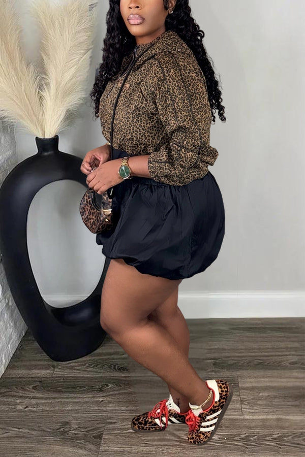 Chic Leopard Print Top & Balloon Hem Skirt Set