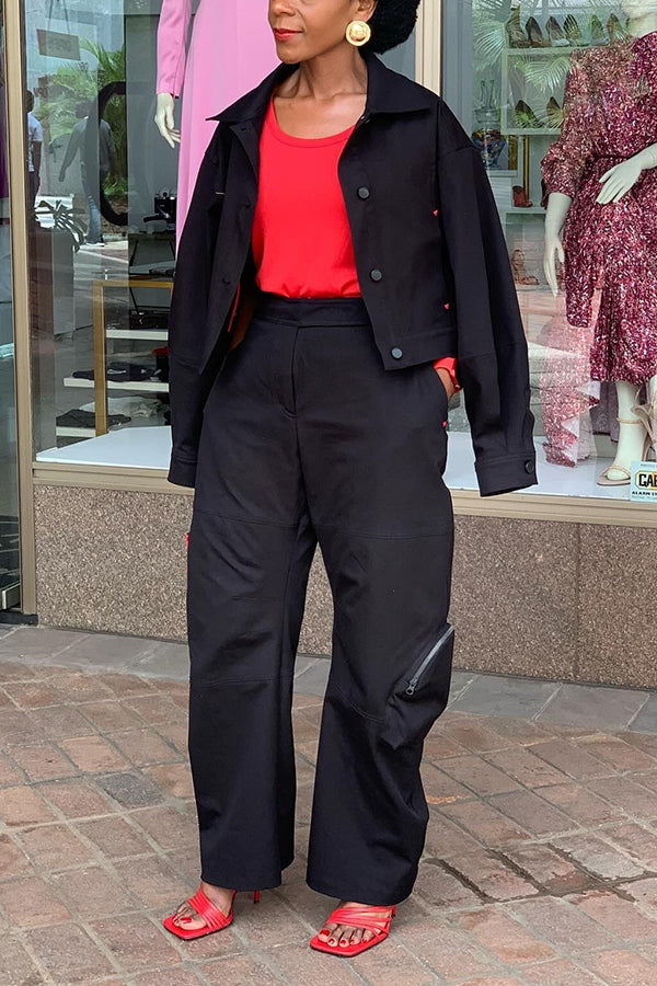 Chic Single Breasted Jacket & Straight Leg Pants Set