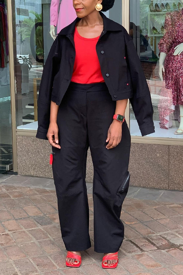 Chic Single Breasted Jacket & Straight Leg Pants Set