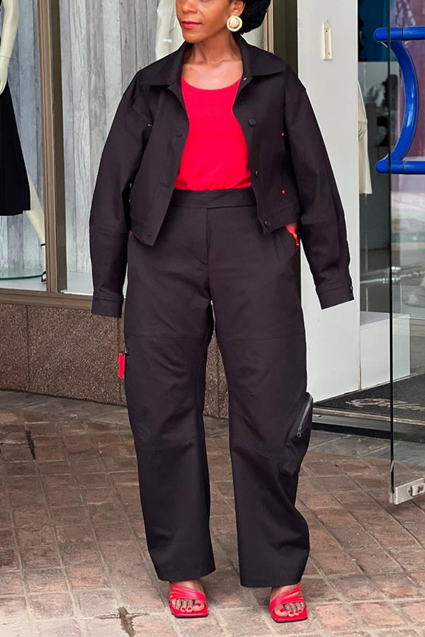 Chic Single Breasted Jacket & Straight Leg Pants Set