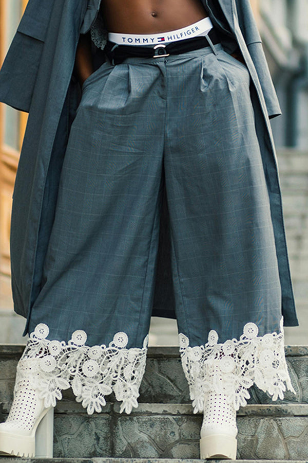 Retro Contrast Lace Straight Leg Pants