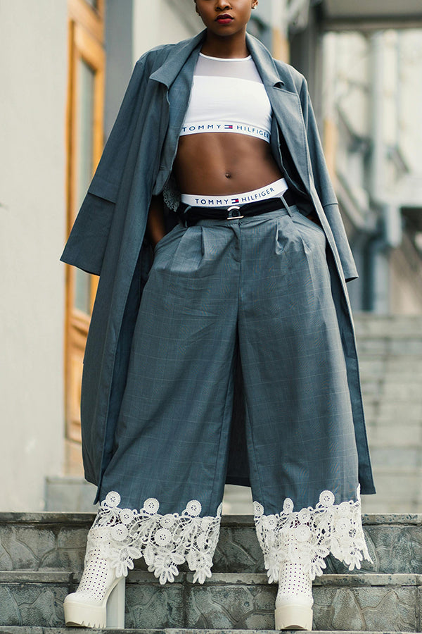 Retro Contrast Lace Straight Leg Pants
