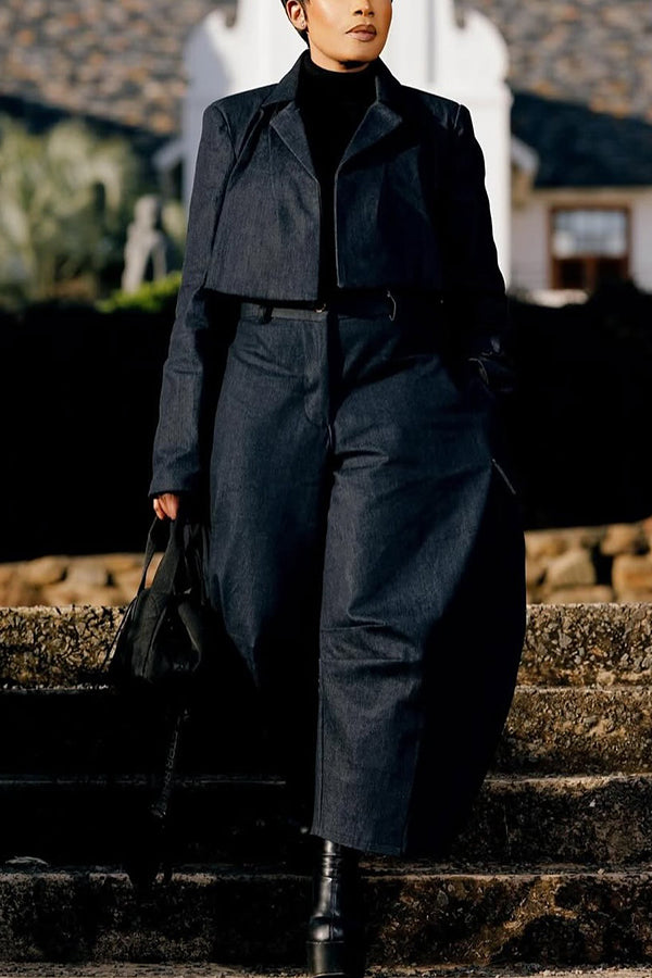 Retro Lapel Collar Jacket & Flap Pocket Pants Set