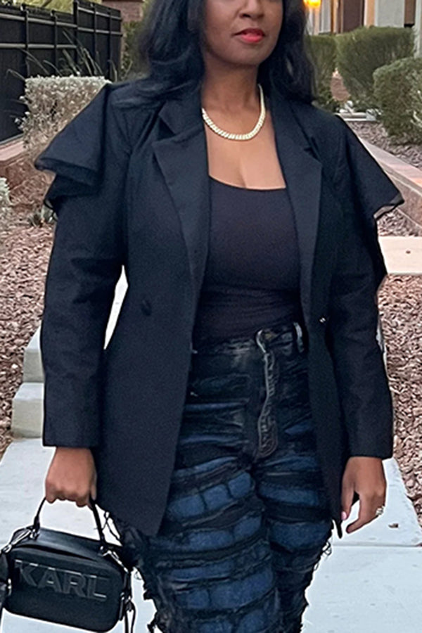 Stylish Layered Ruffle Mesh Blazer