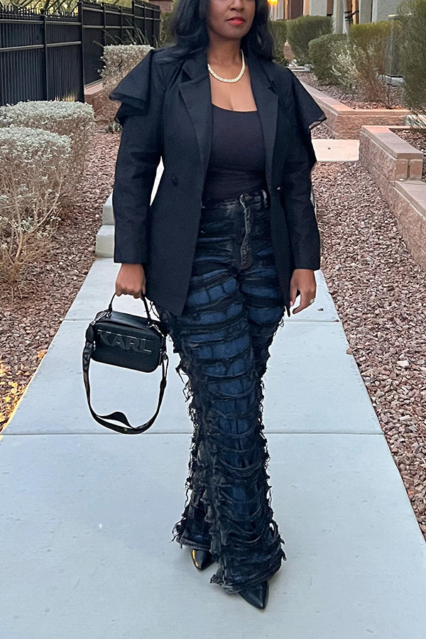Stylish Layered Ruffle Mesh Blazer