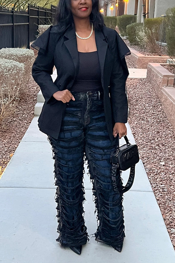 Stylish Layered Ruffle Mesh Blazer