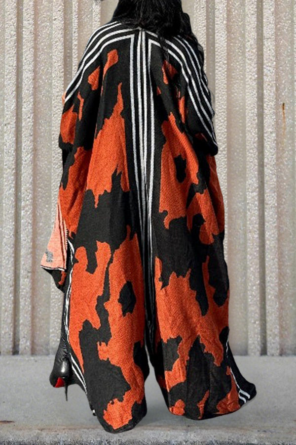 Retro Striped Figure Graphic Cardigan
