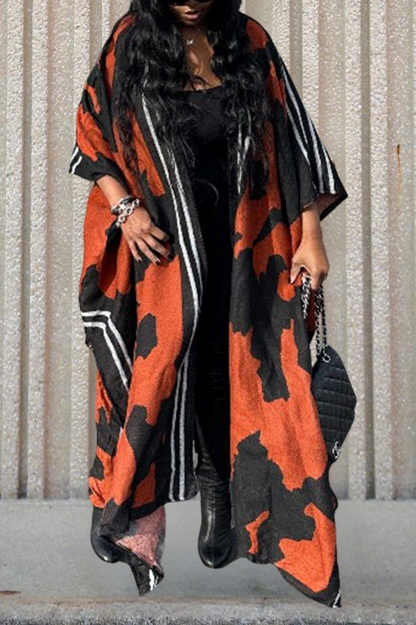 Retro Striped Figure Graphic Cardigan
