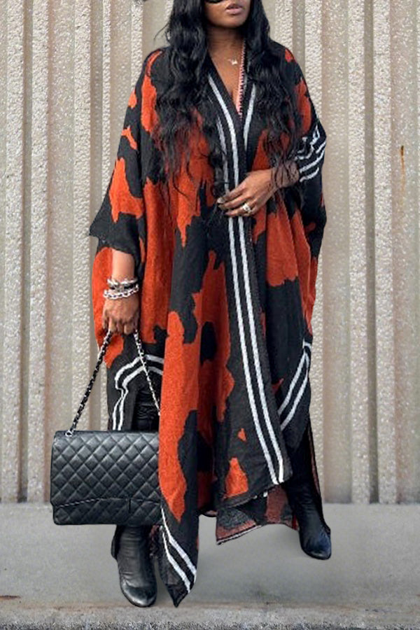 Retro Striped Figure Graphic Cardigan