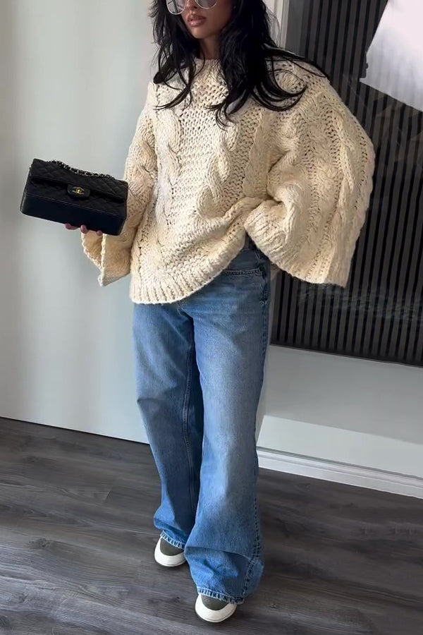 Oversized Handmade Cable Wide Sleeve Sweater