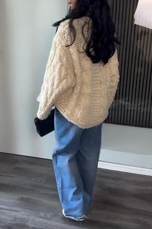 Oversized Handmade Cable Wide Sleeve Sweater