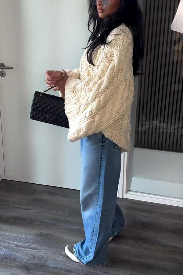 Oversized Handmade Cable Wide Sleeve Sweater