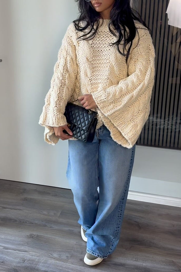 Oversized Handmade Cable Wide Sleeve Sweater