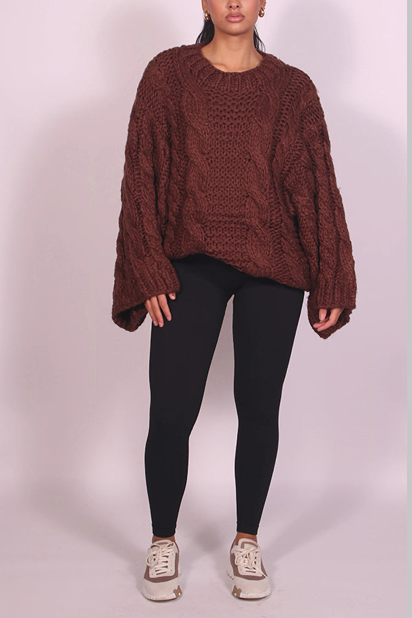 Oversized Handmade Cable Wide Sleeve Sweater