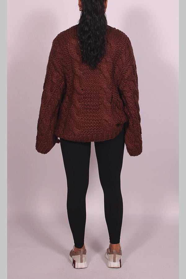 Oversized Handmade Cable Wide Sleeve Sweater