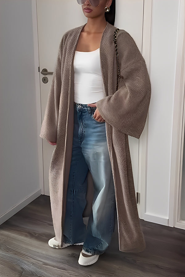 Relaxed Textured Wide Sleeve Longline Cardigan