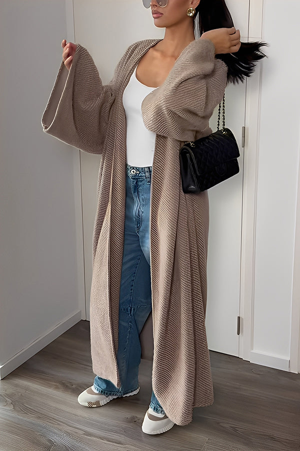 Relaxed Textured Wide Sleeve Longline Cardigan