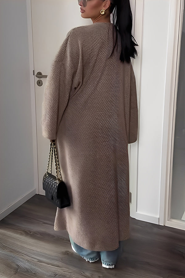 Relaxed Textured Wide Sleeve Longline Cardigan