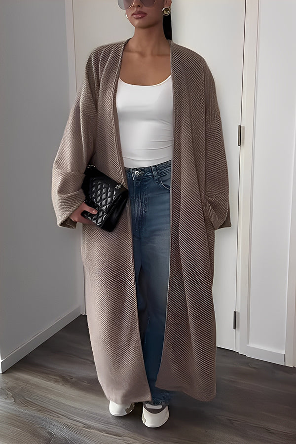 Relaxed Textured Wide Sleeve Longline Cardigan