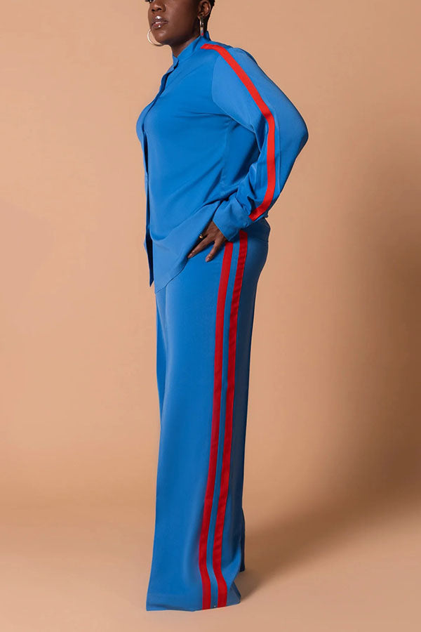 Classic Contrast Striped Shirt & Pants Set