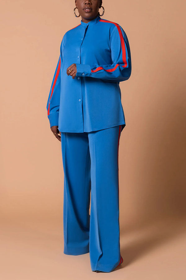 Classic Contrast Striped Shirt & Pants Set