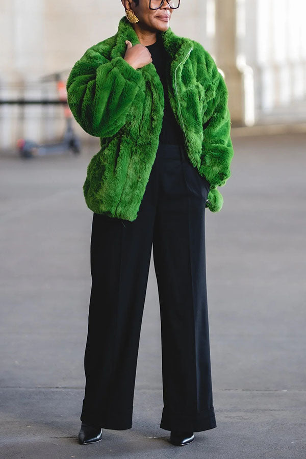 Fashion Faux Fur Stand Collar Coat