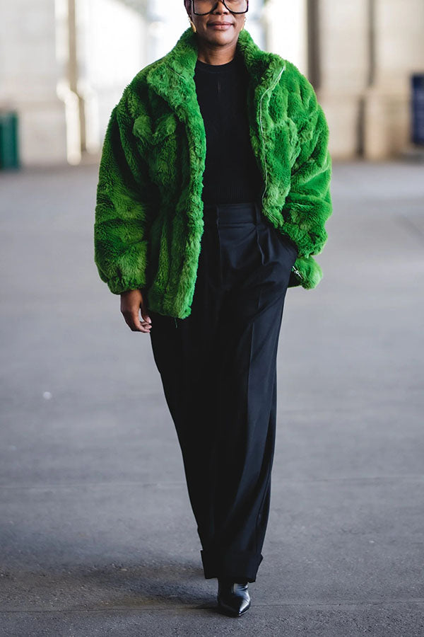 Fashion Faux Fur Stand Collar Coat