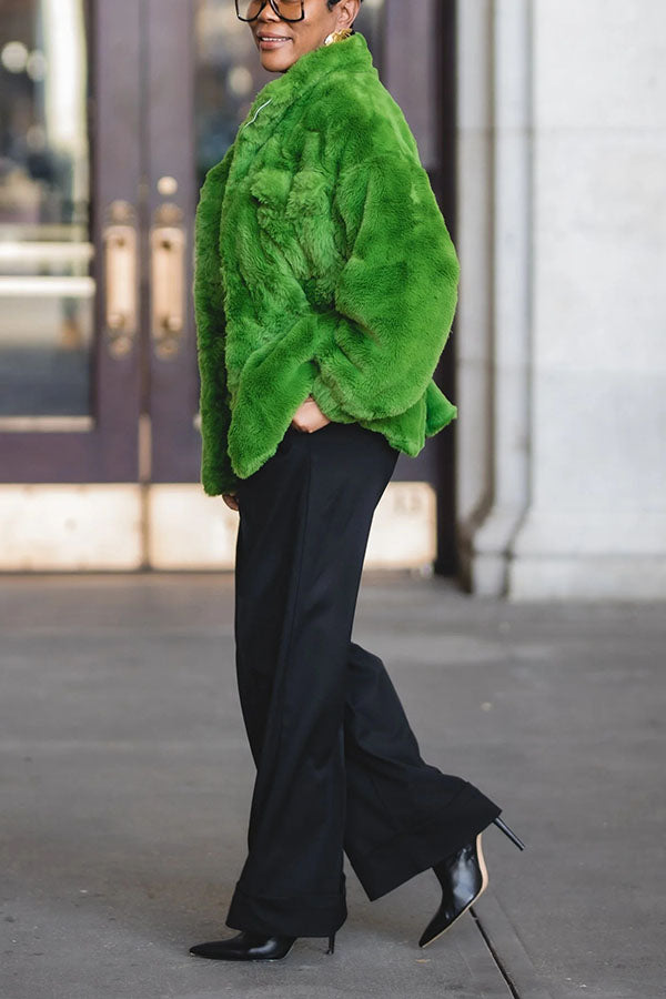 Fashion Faux Fur Stand Collar Coat