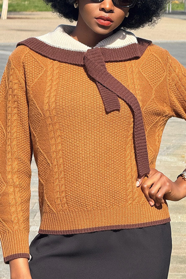 Chic Two Tone Sailor Collar Sweater