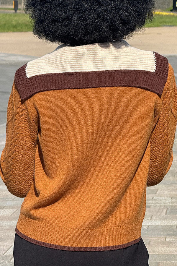 Chic Two Tone Sailor Collar Sweater