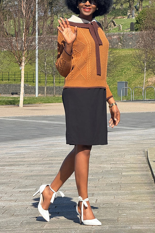 Chic Two Tone Sailor Collar Sweater