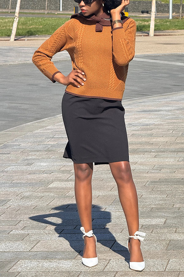 Chic Two Tone Sailor Collar Sweater