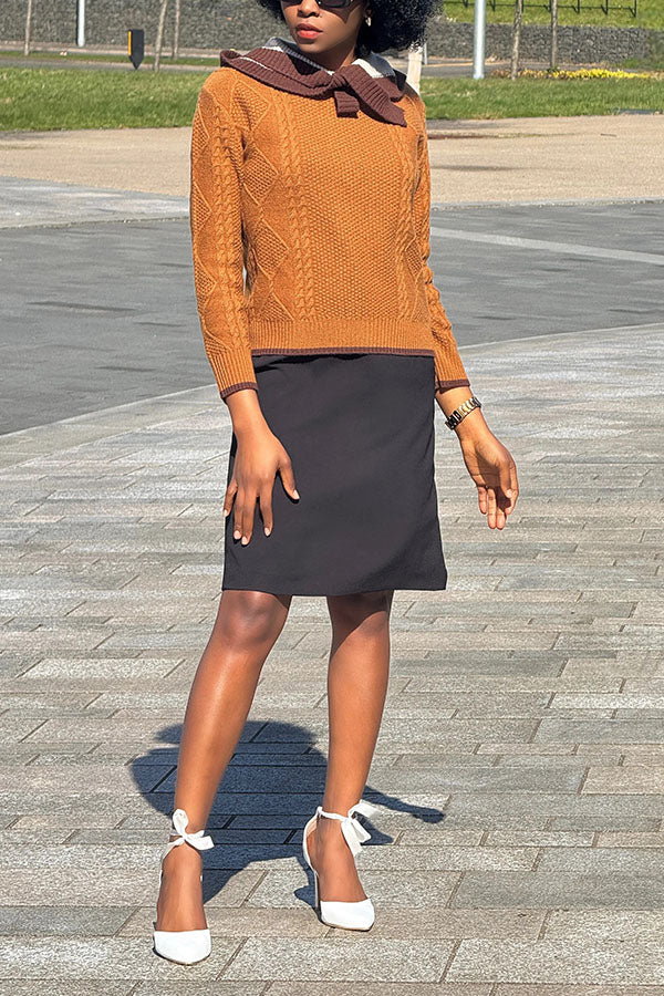 Chic Two Tone Sailor Collar Sweater