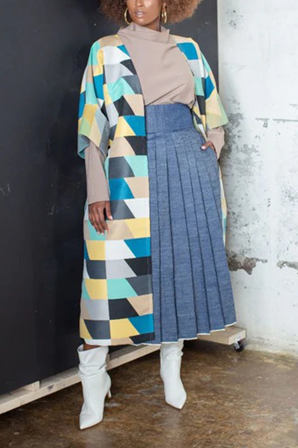 Chic High Waist Selvage Denim Pleated Skirt