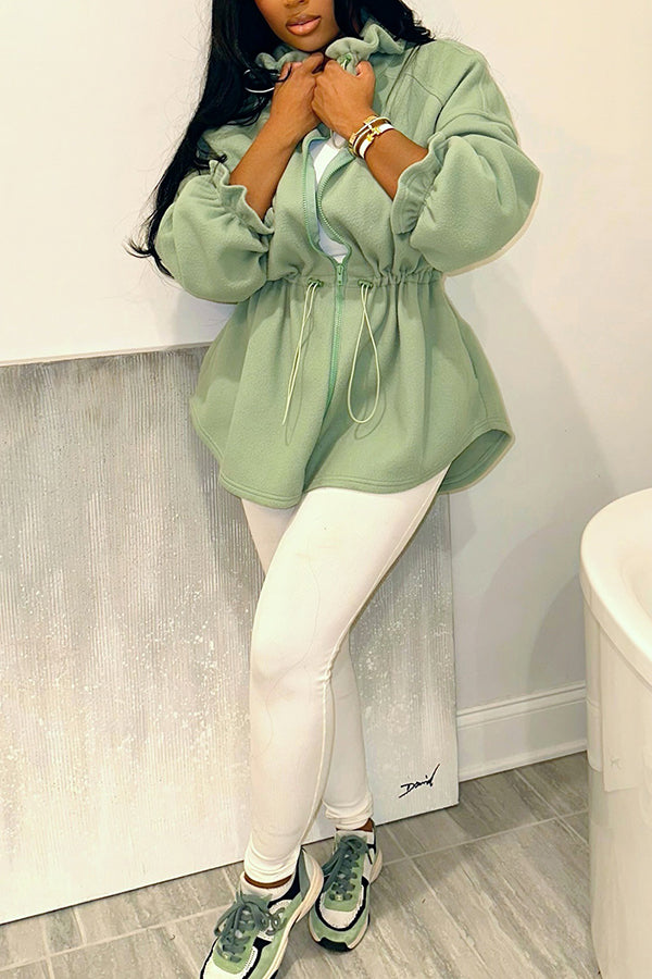 Vintage Drawstring Waist Hoodie Outerwear