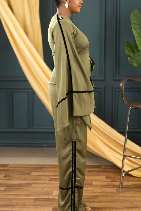 Chic Trumpet Sleeve Straight Leg Pants Jumpsuit