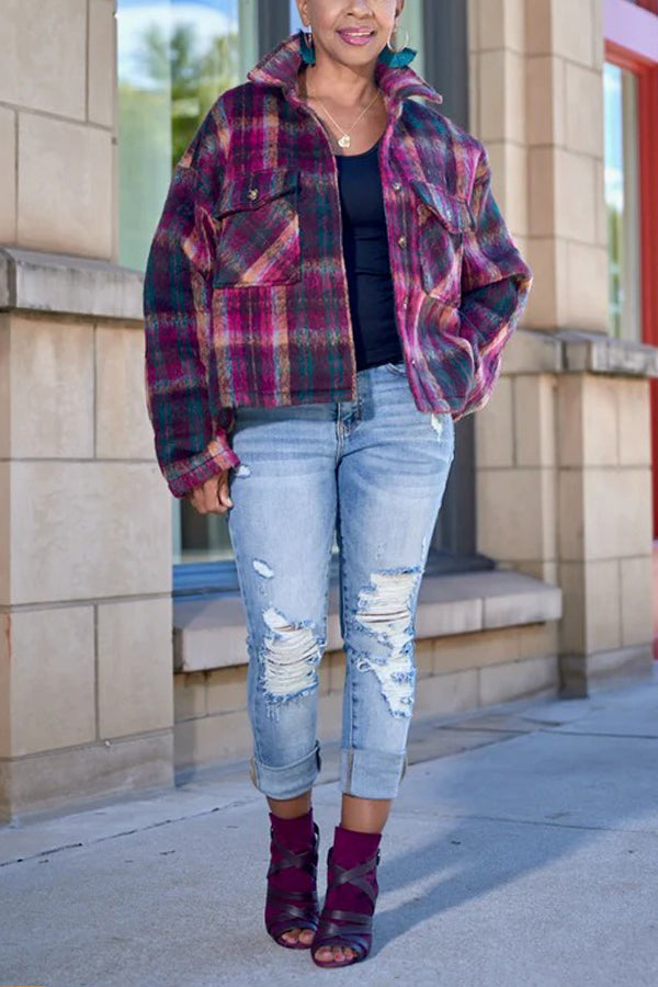 Chic Plaid Flap Pocket Jacket