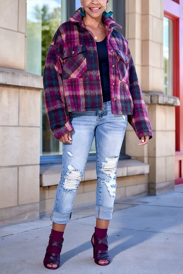 Chic Plaid Flap Pocket Jacket