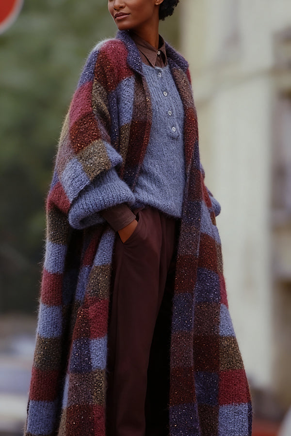 Stylish Lapel Collar Plaid Cardigan