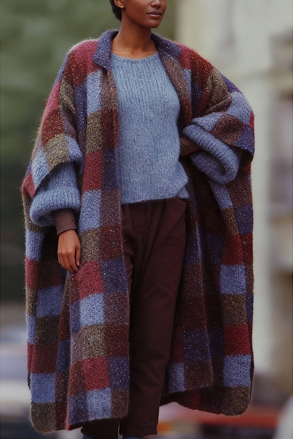 Stylish Lapel Collar Plaid Cardigan