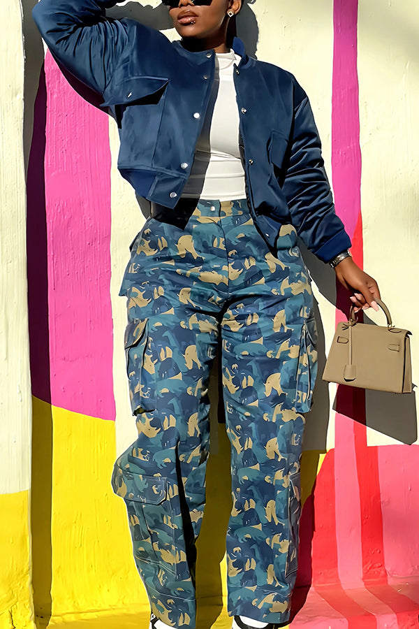 Chic Baseball Collar Cropped Bomber Jacket